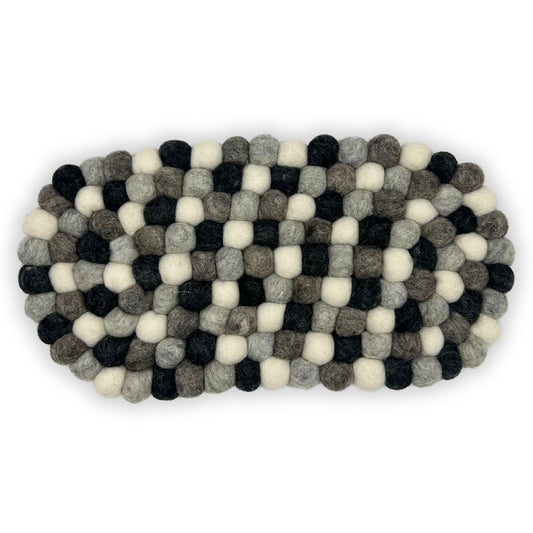 Felt Ball Oval Centre Mat - 38x18cm Multi Grey Colour