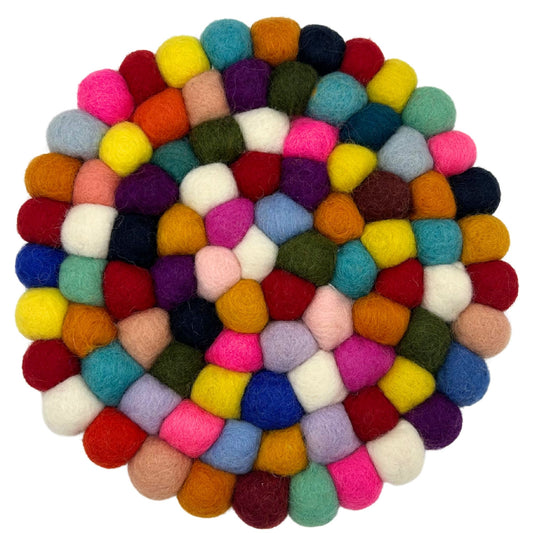 Felt Ball Round Placemat - 20cm Multi Colour