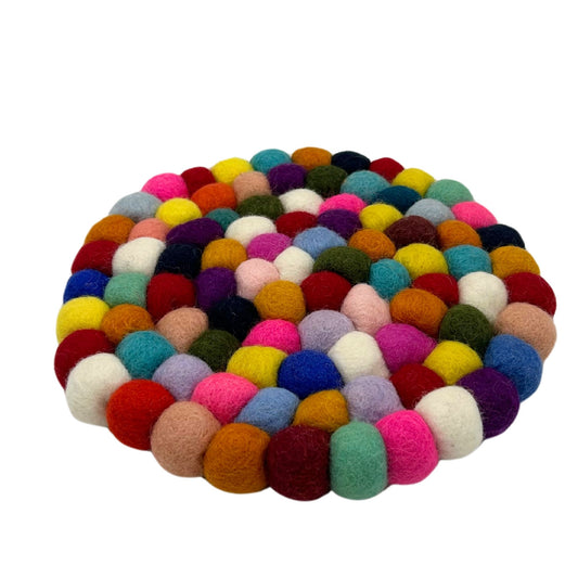 Felt Ball Round Placemat - 20cm Multi Colour