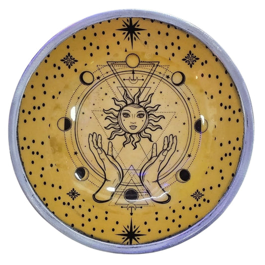 Triple Leg Enameled Offering Plate - Hands & Sun