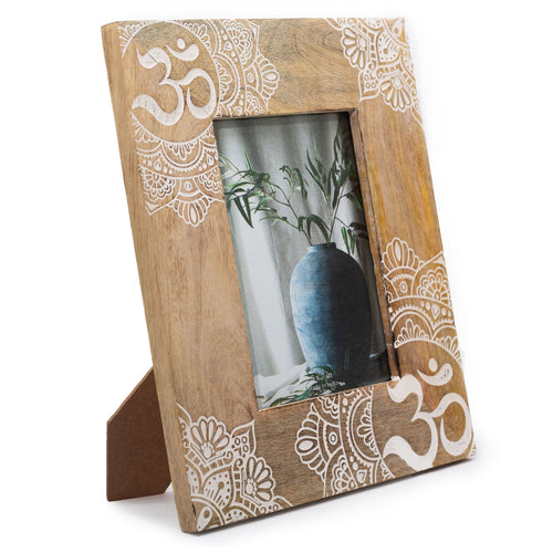 Large Mango Wood Picture Frame (5x7in / 13x18cm Photo) - Mandala - White