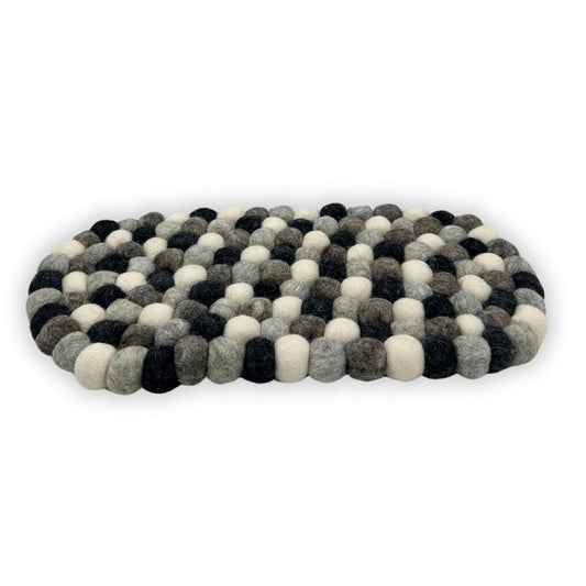 Felt Ball Oval Centre Mat - 38x18cm Multi Grey Colour
