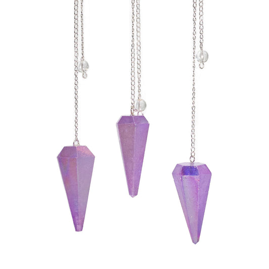 Aurora Crystal Six Sided Pendulum - Purple - 4cm