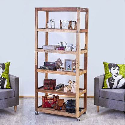 Six Shelf Display with Casters - Recycled Wood 180x180x40cm