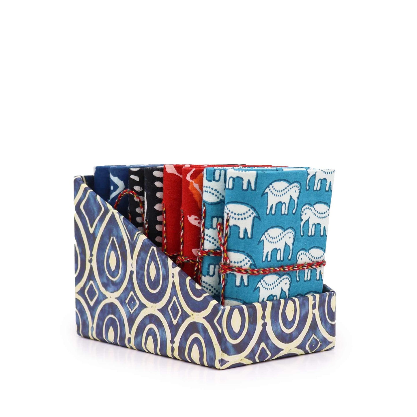 Block Print Cotton Bound Notebooks 7x10cm - Teal Elephants