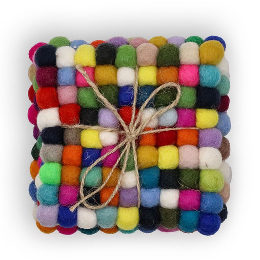 Felt Ball Square Coasters - 10cm Multi Grey colour (set of 4)