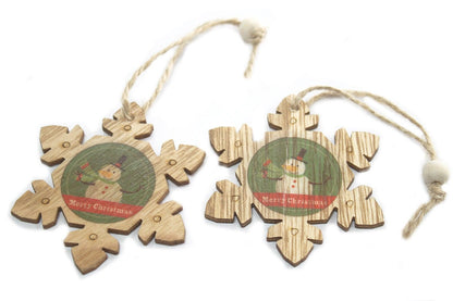 Christmas Wooden Craft Decoration - Snowflake & Snowman (Pack of 2)