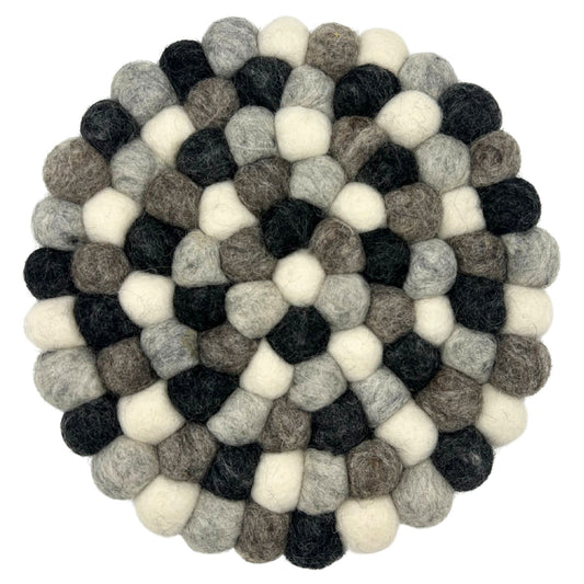 Felt Ball Round Placemat- 20cm Multi  Grey Colour