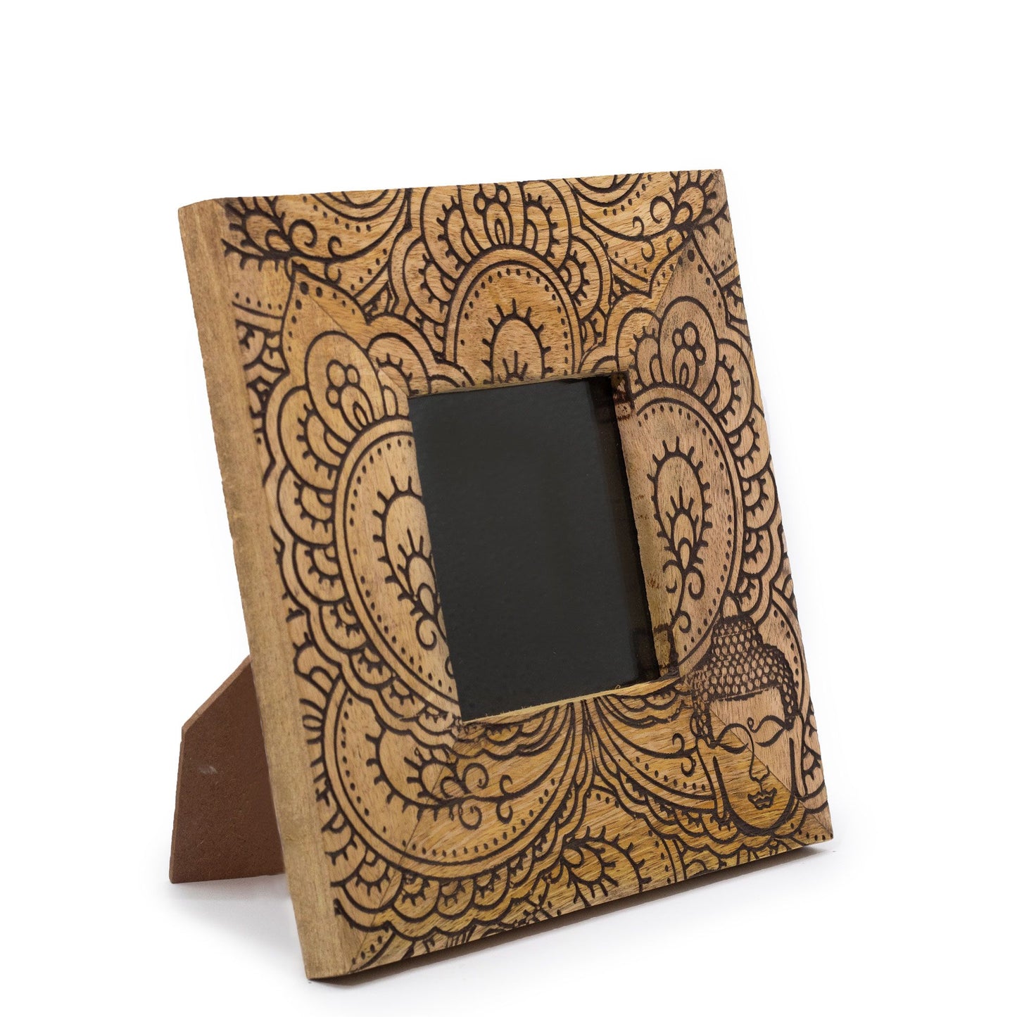 Small Mango Wood Picture Frame (6x4in / 10x15cm Photo) - Buddha - Black