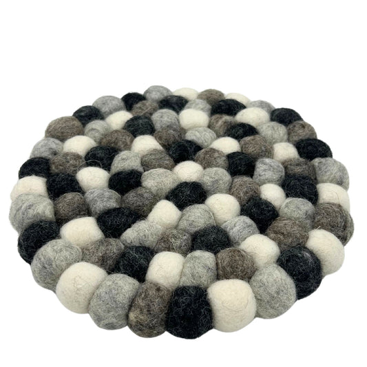 Felt Ball Round Placemat- 20cm Multi  Grey Colour