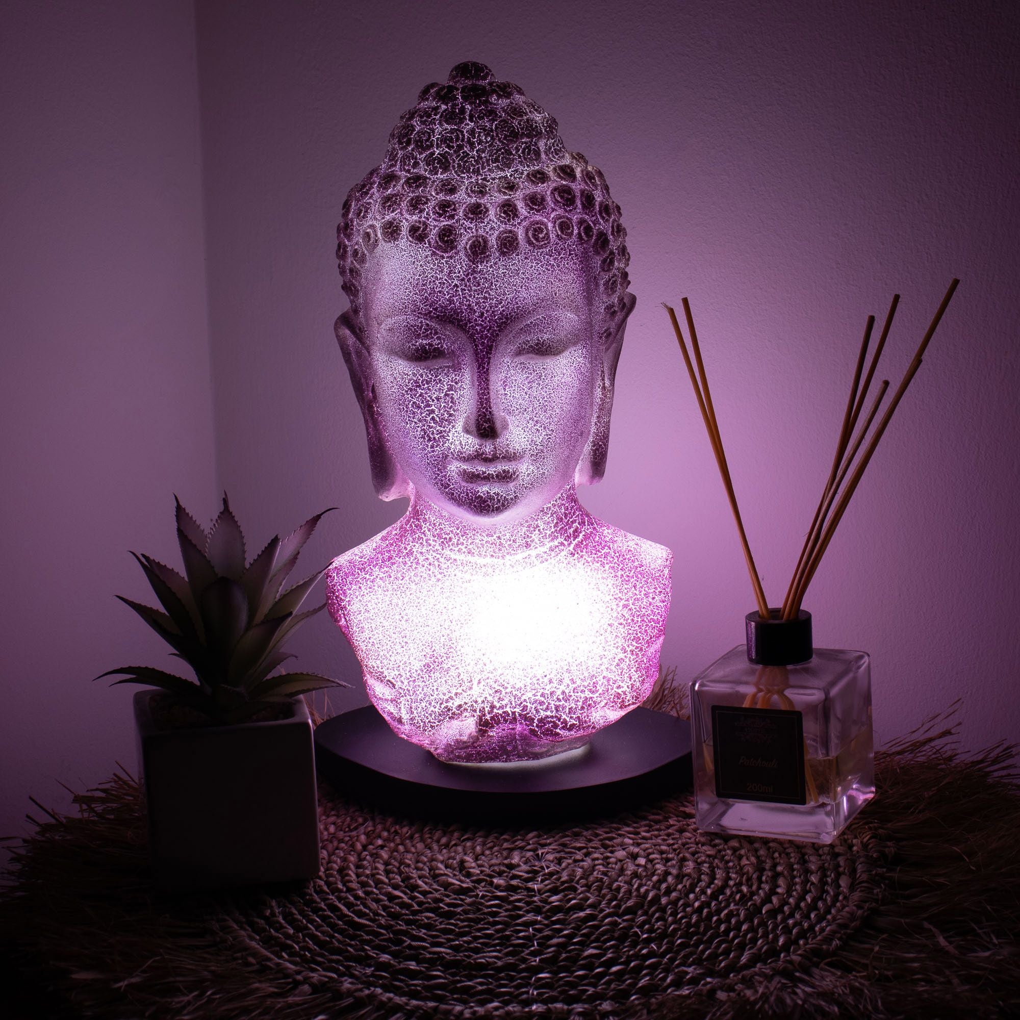 Buddha Bust Lamp Lavender Crackle - Oval Stand