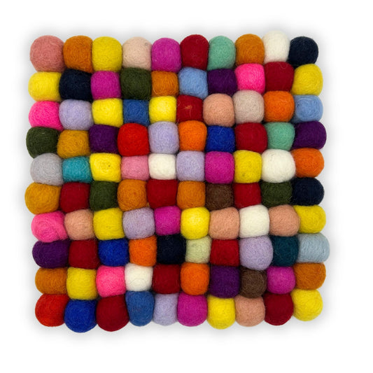 Felt Ball Square Placemat - 20cm Multi Colour