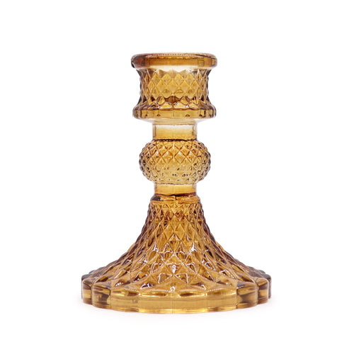 Set of 2 Vintage Dinner Candle Holder -  Antique Amber