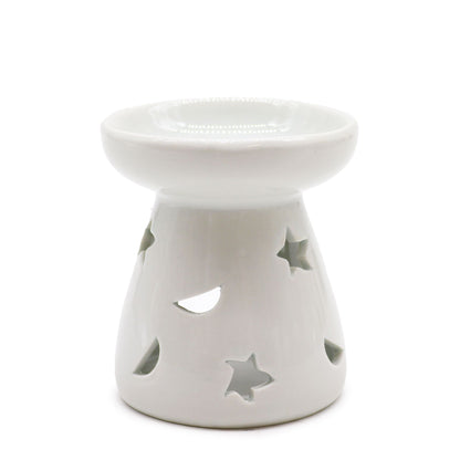 Small Classic White Oil Burner - Moon & Star