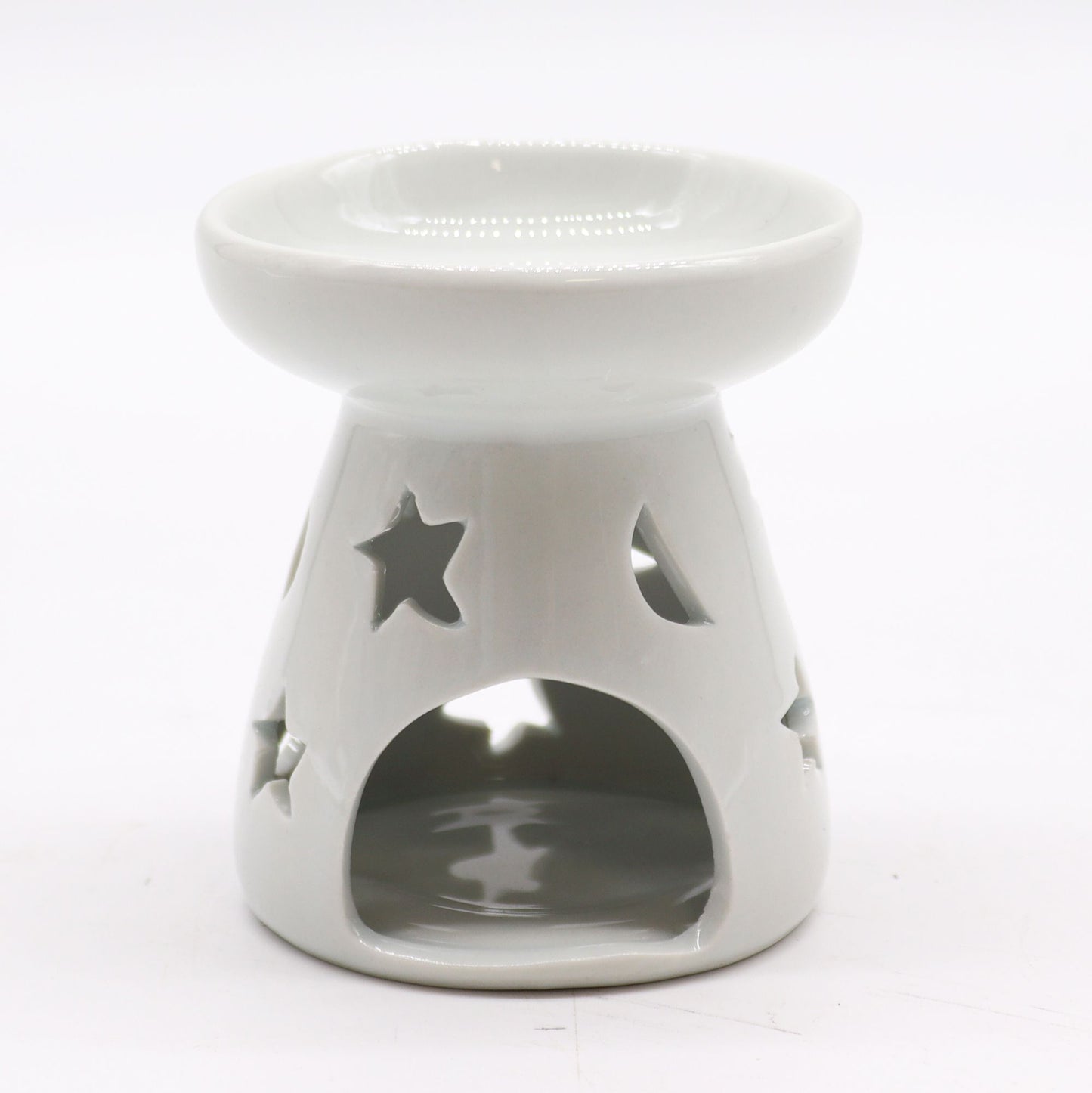 Small Classic White Oil Burner - Moon & Star