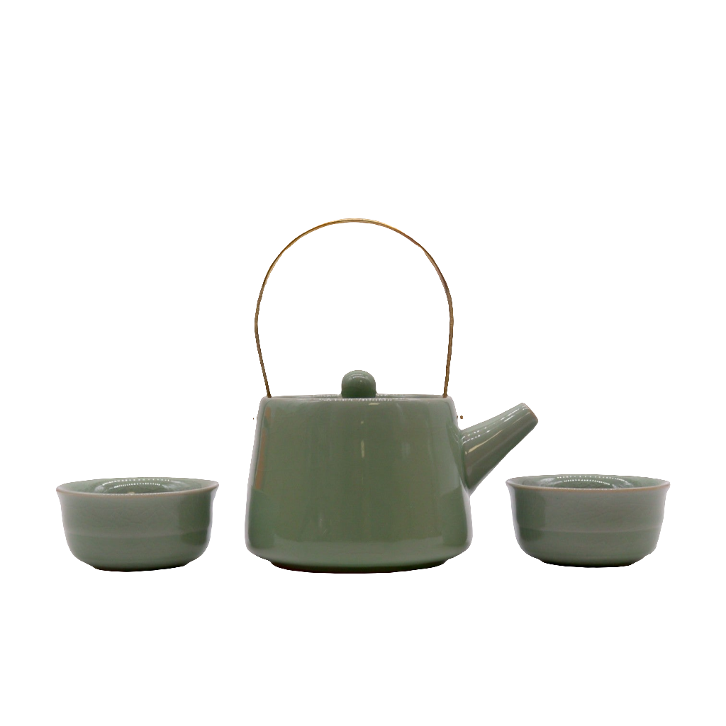 Herbal Jade Teapot Set - Pot & Two Cups