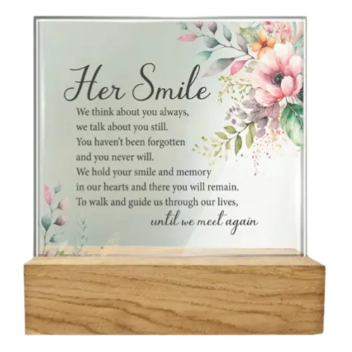 "Her Smile" Glass Plaque on Wooden Base