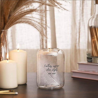 Feathers Appear When Angels Are Near Glass Tealight Holder