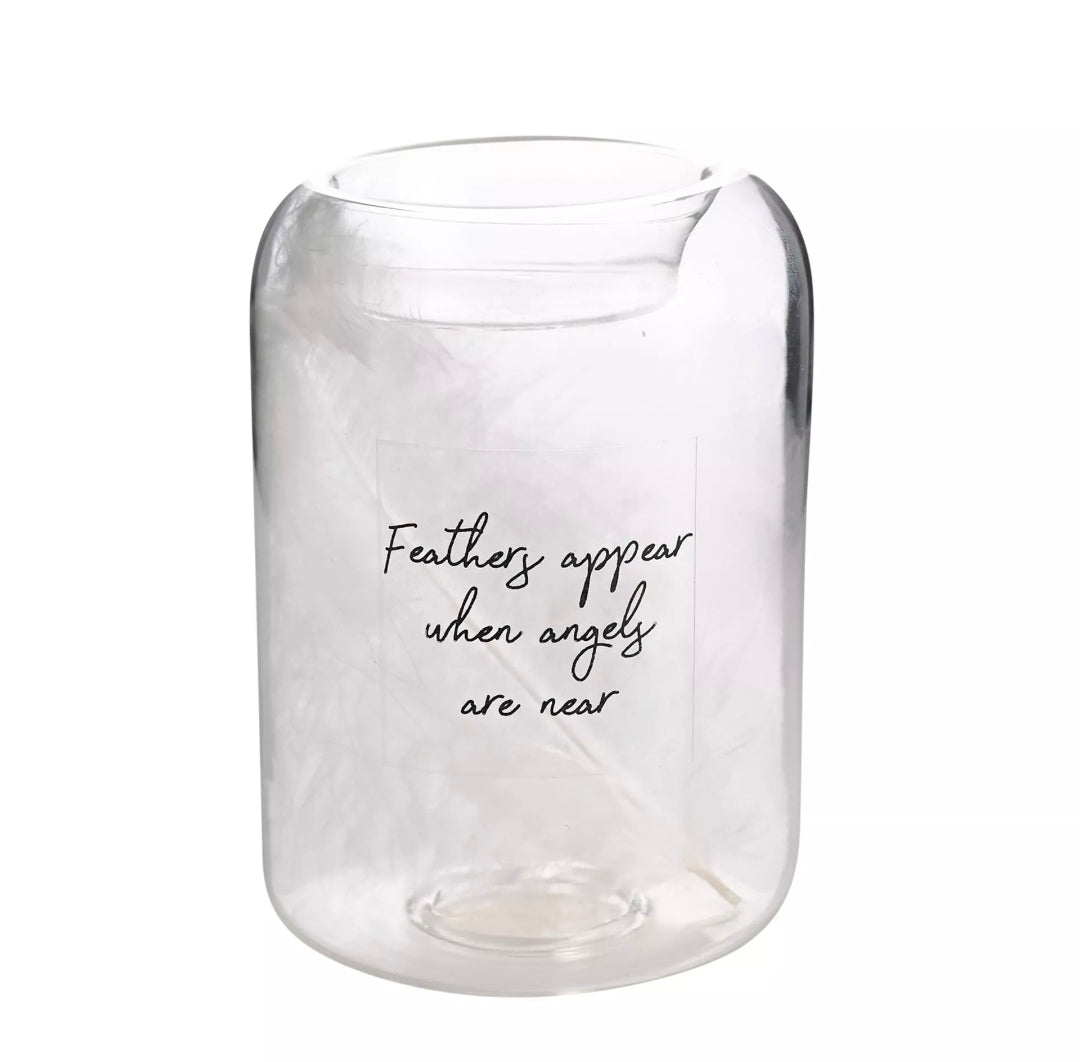 Feathers Appear When Angels Are Near Glass Tealight Holder